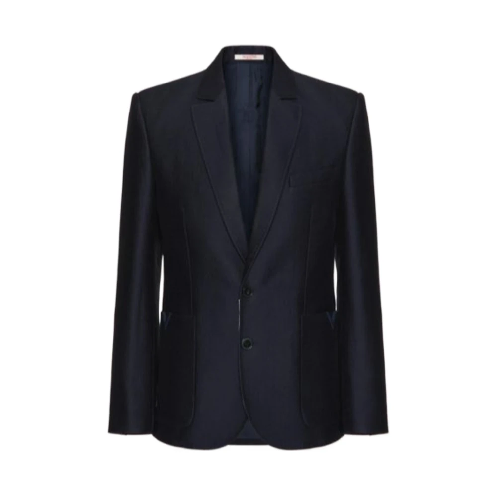 Valentino Wollen en zijden jas met eenvoudige knoopsluiting en gegomde V-detail Blue Heren