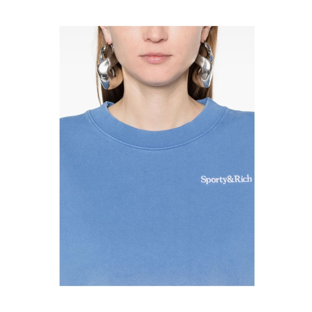 Sporty & Rich Korenbloemblauwe Crew Neck Logo Sweatshirt Blue Dames
