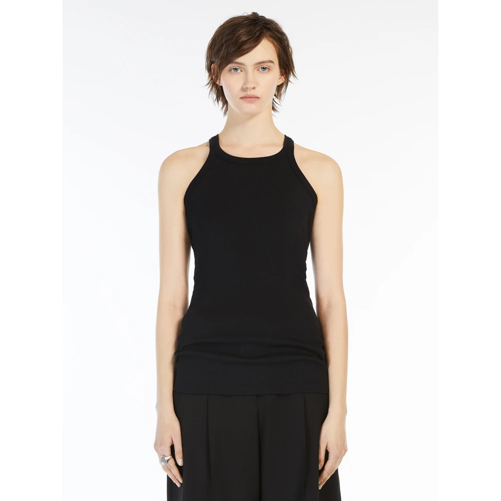 SPORTMAX Zwarte Geribbelde Halternek Shirt Black Dames