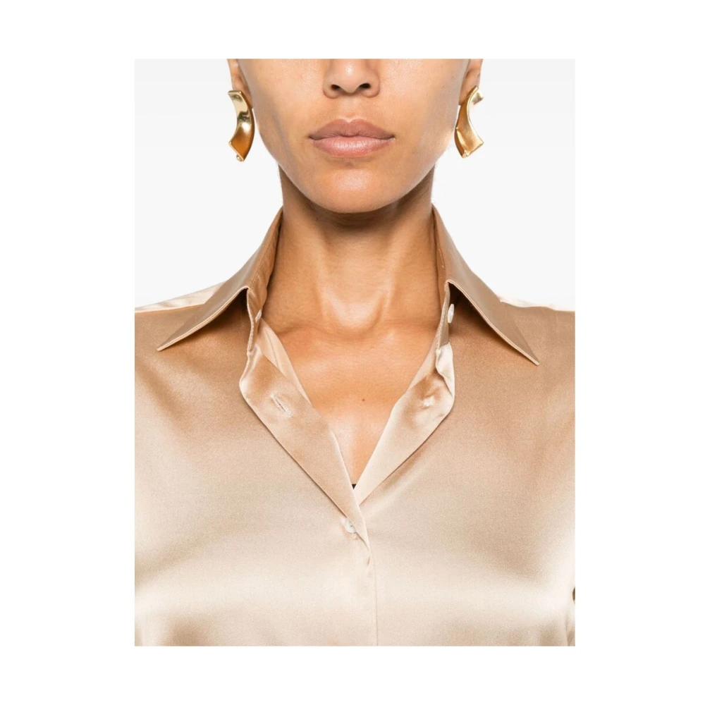 Mazzarelli Satijnen Afwerking Zijdeblend Overhemd Beige Dames