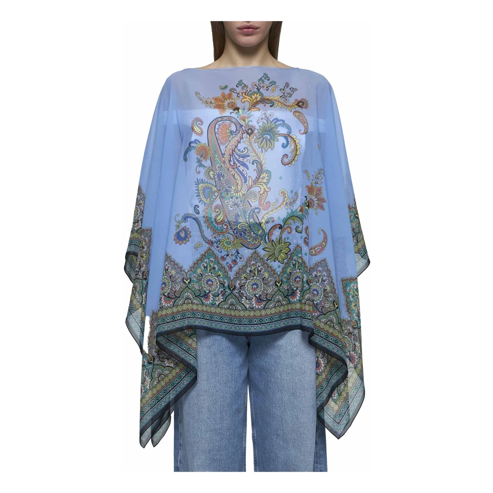 ETRO Blauwe Paisley Print Zijden Top Multicolor Dames