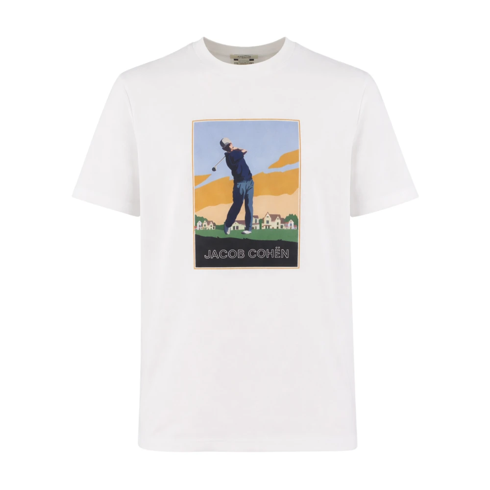 Jacob Cohën Men's White Crew Neck T-Shirt With Print