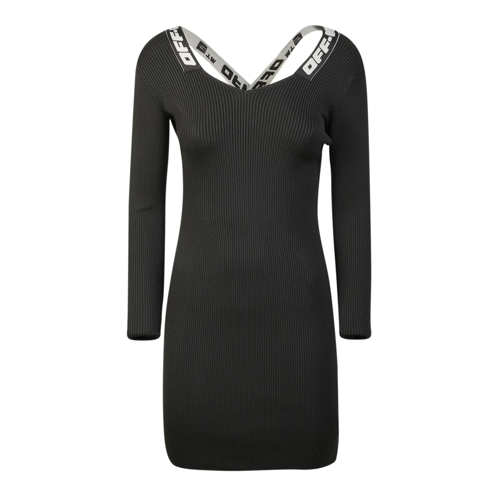 Off White , Short Dresses, Female, Black, M, Black Ribbed Dress With Crossed Straps