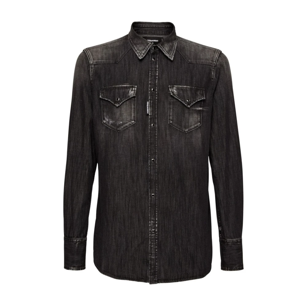 Dsquared2 Klassisk Western Denim Skjorta Svart Black, Herr