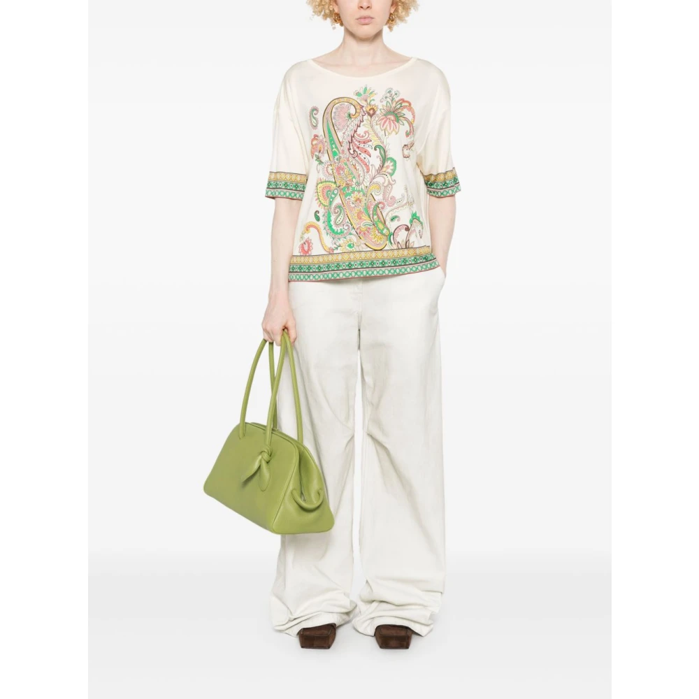 ETRO Beige Crew Neck T-shirts en Polos Multicolor Dames