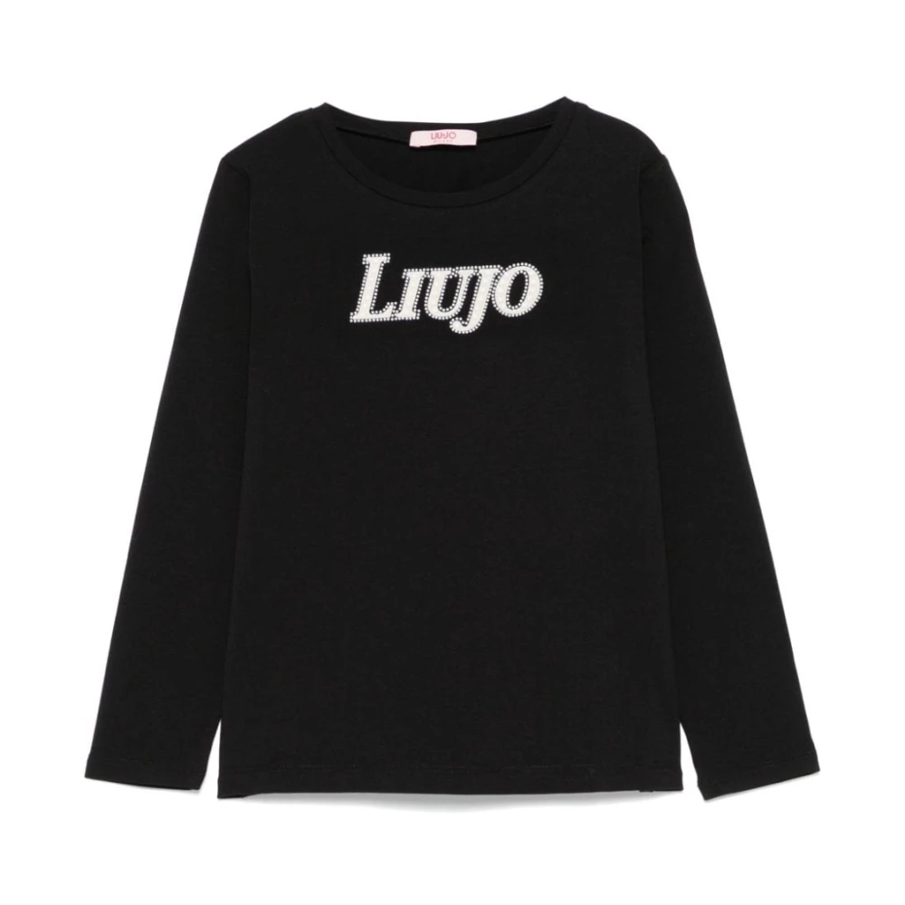 Liu Jo Svart Logo Print T-shirt med Crew Neck Black, Flicka