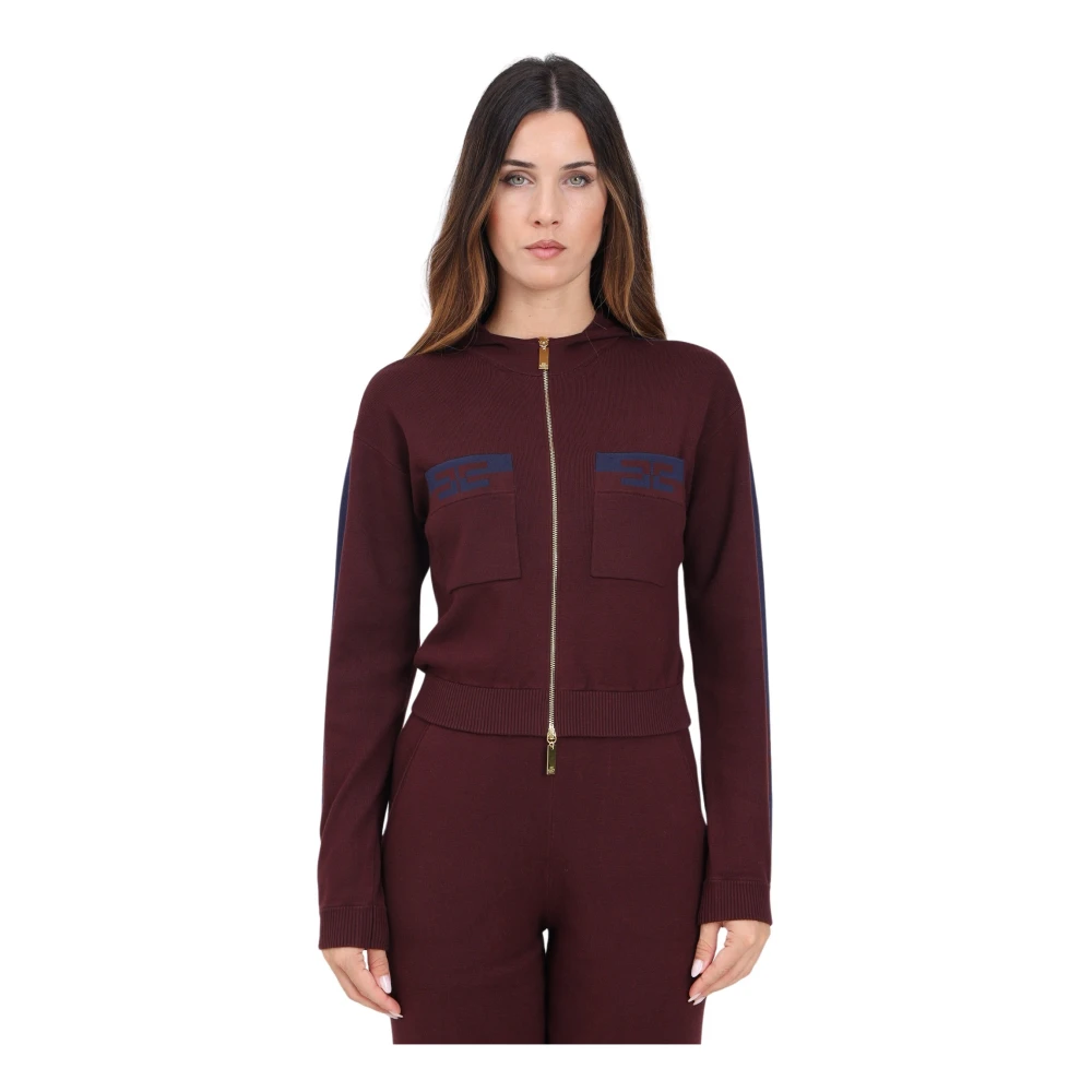 Elisabetta Franchi Bordeaux Cropped Zip Sweater Brown Dames
