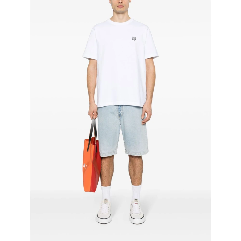 Maison Kitsuné Witte Katoenen Vos Patch T-shirt White Heren
