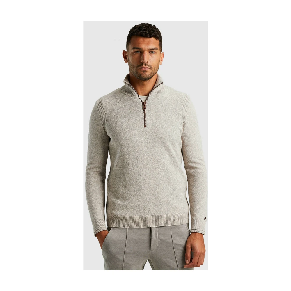 Cast Iron Half Zip Katoenmix Pullover Gray Heren