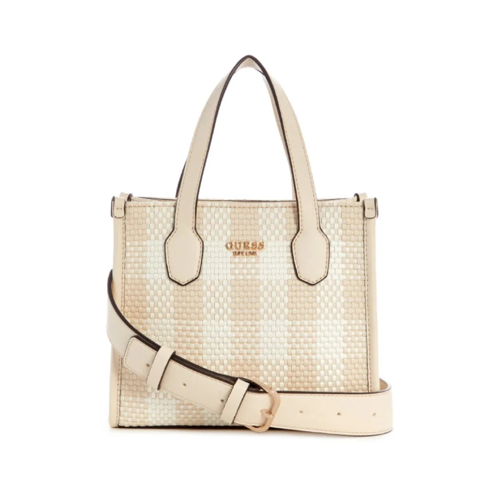 Guess Women's White Handbags, One Size, Silvana 2 Compartment Tote Bag