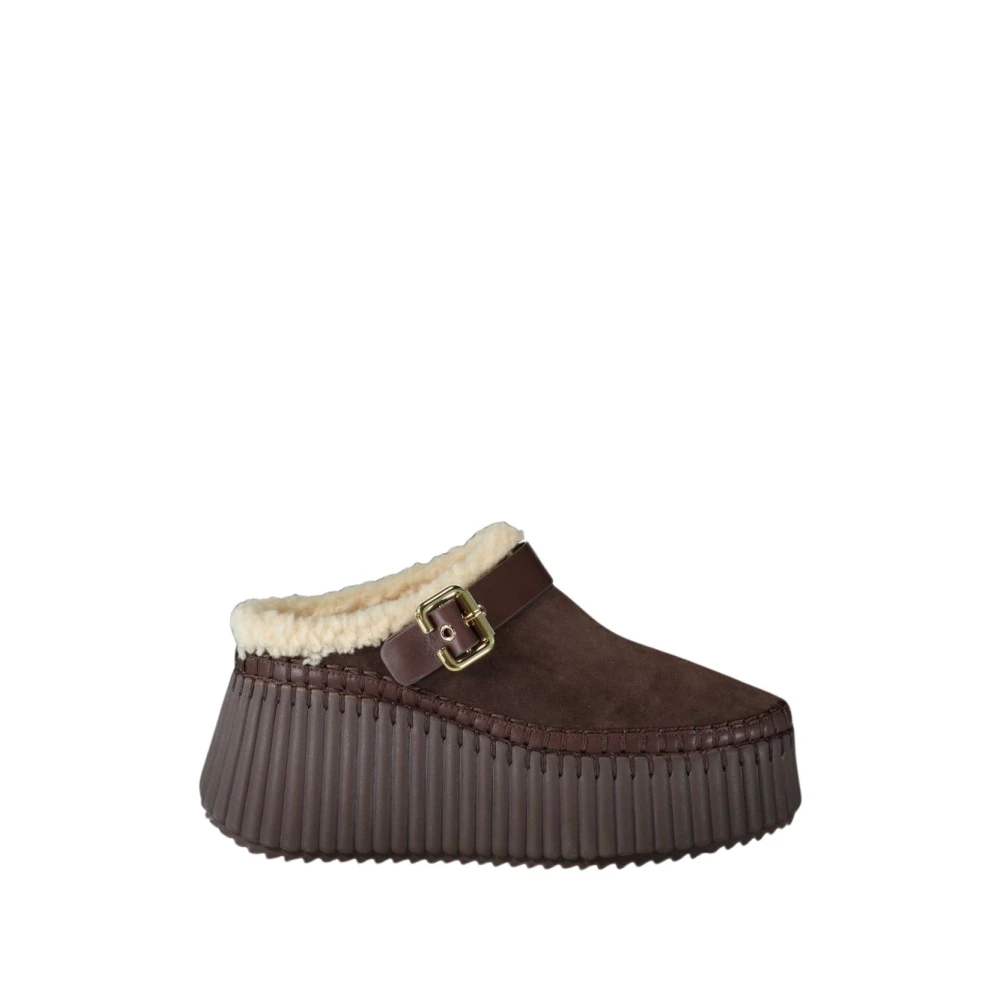 Chloé Women's Brown Nama Suede Wedge Mules - Image 4