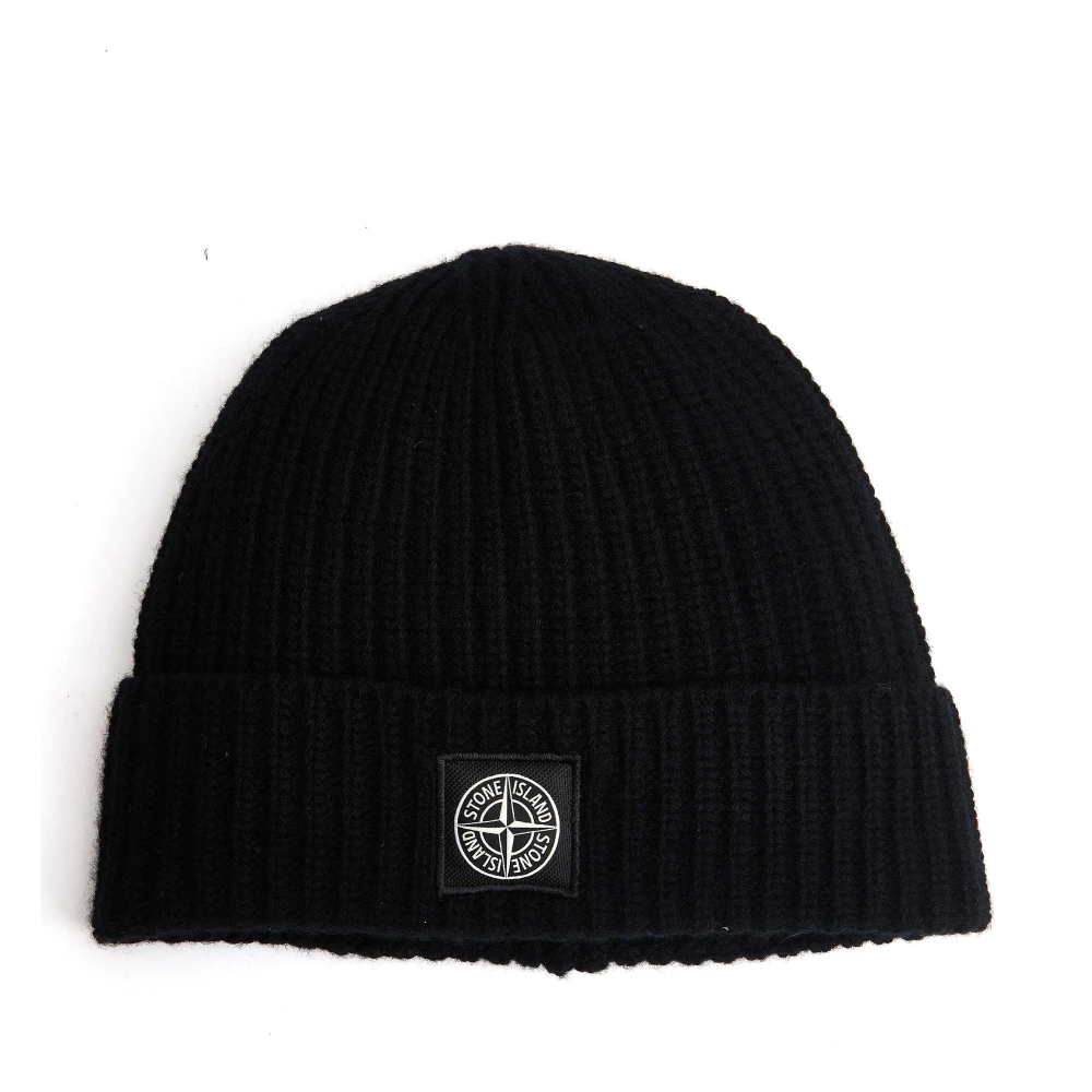 Stone Island Geribbelde Manchet Beanie Zwart Black Heren