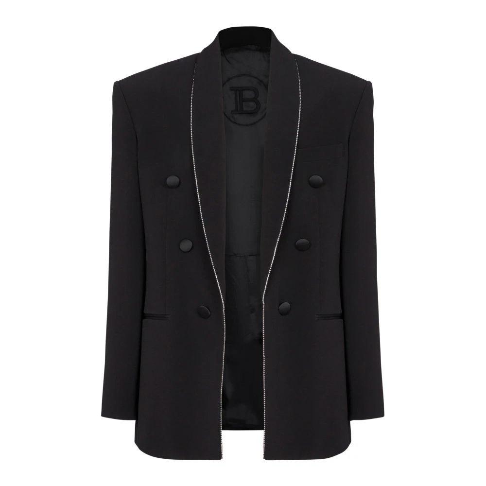 Balmain Shawl Collar Crepe Jacket with Strass Black Heren