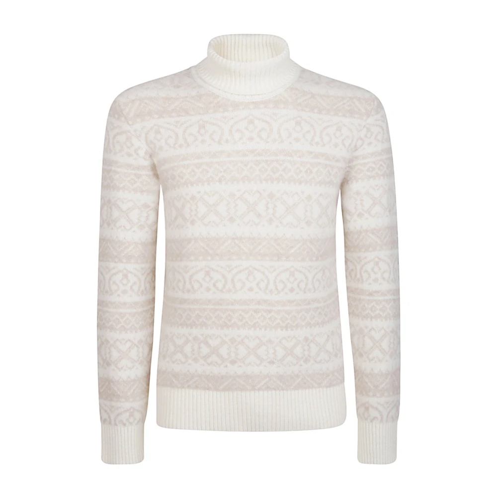 Eleventy Kashmir Siden Jacquard Turtleneck Tröja Beige, Herr