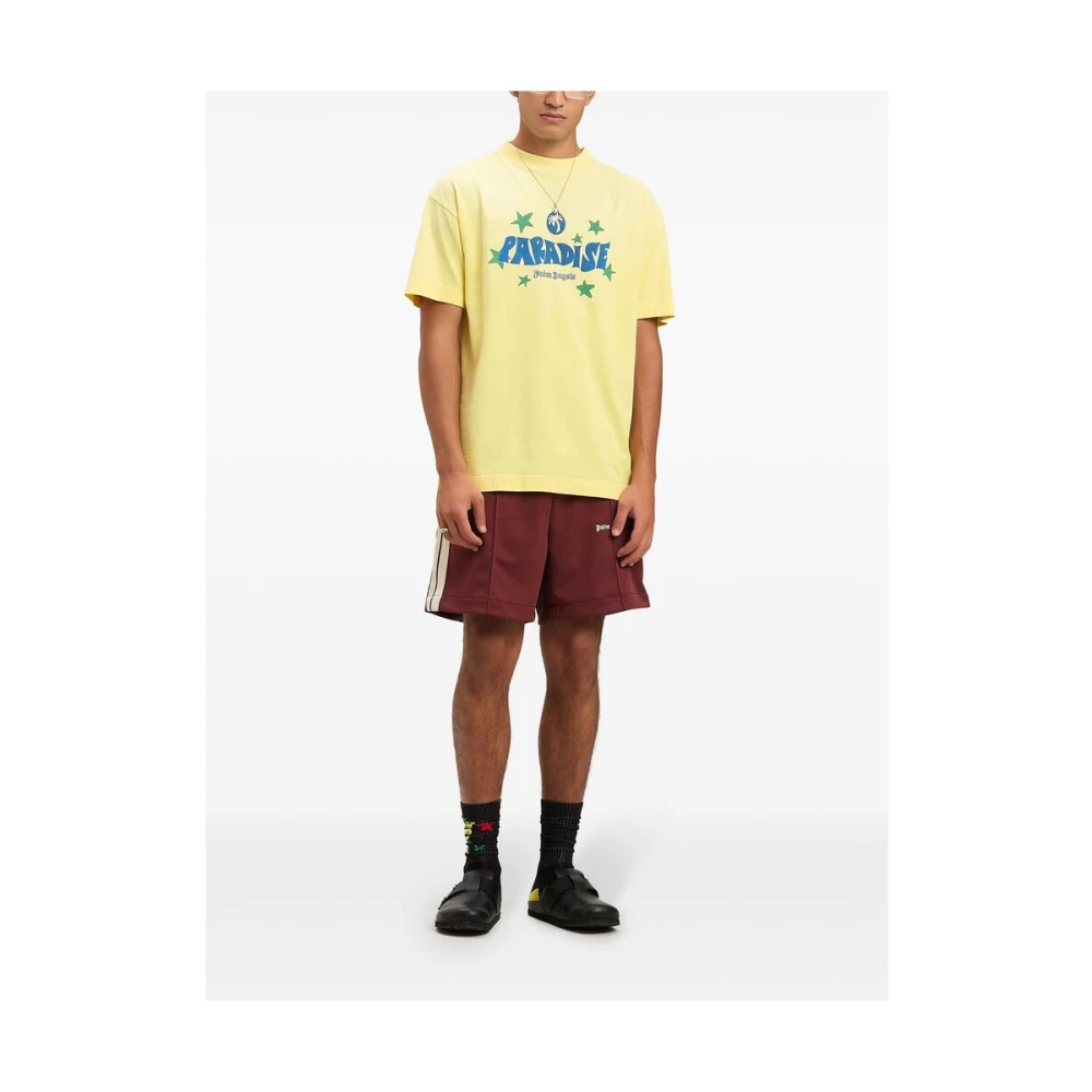 Palm Angels Gele Crew Neck Korte Mouw T-shirt Yellow Heren