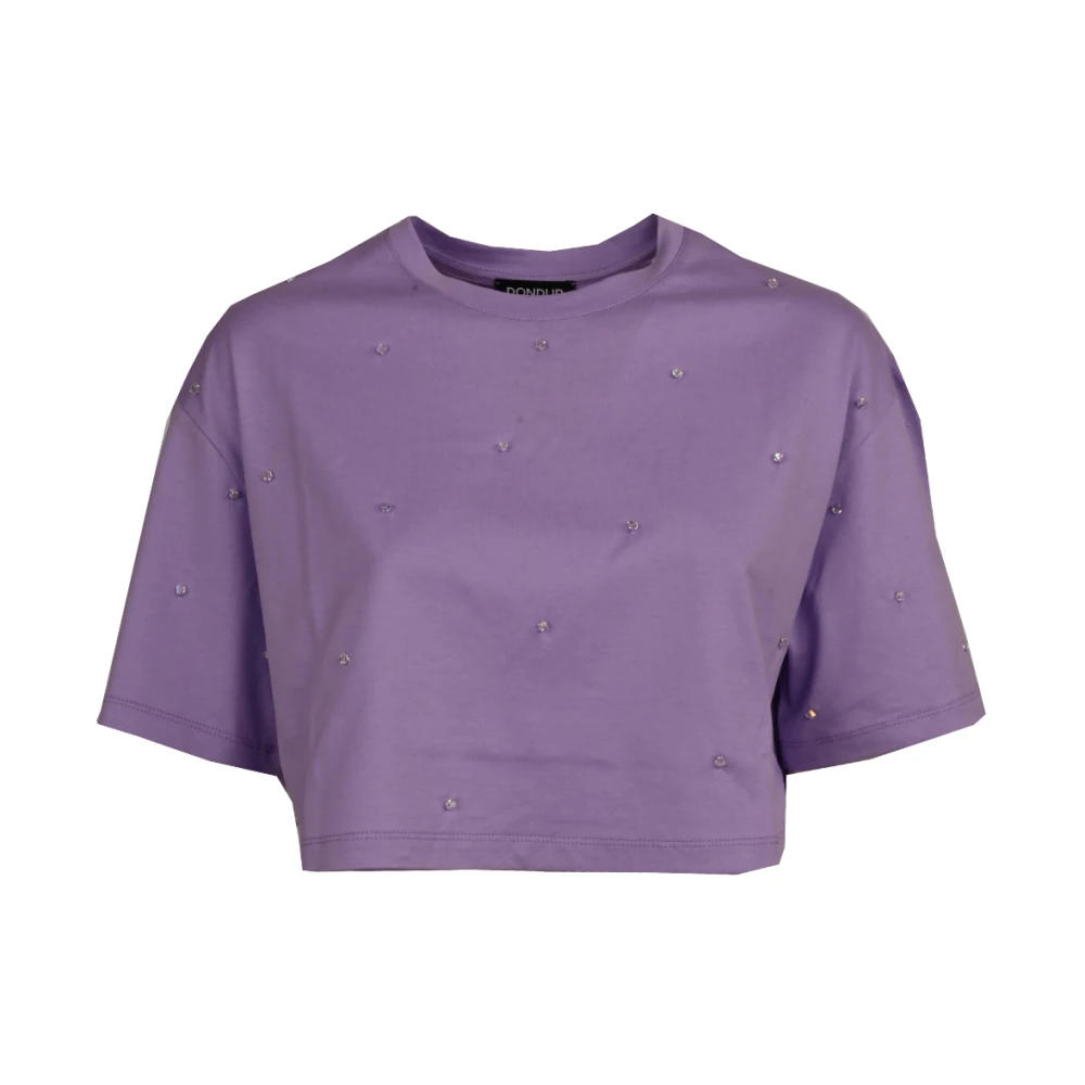 Dondup Paarse Katoenen T-shirt met Strass Purple Dames