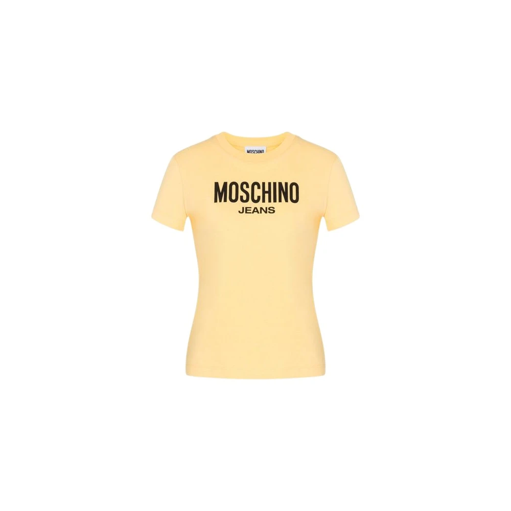 Moschino Unisex Geel Tops L, Katoen, T-Shirt Van Bedrukte Katoenen Jersey