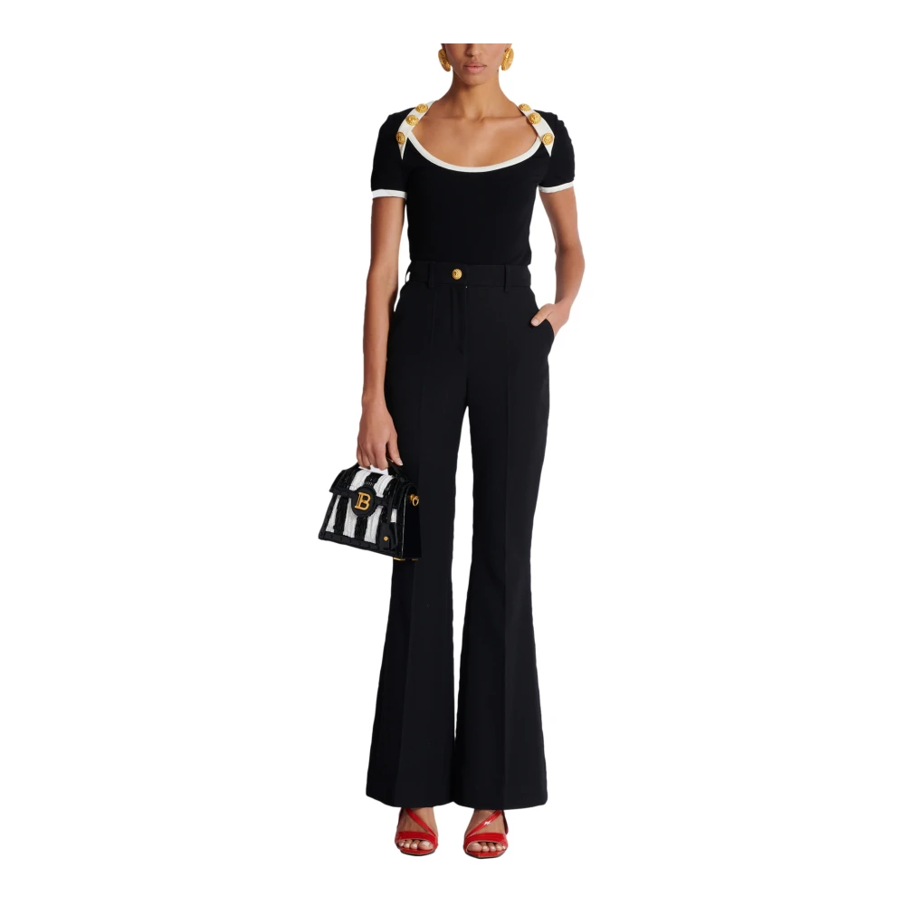 Balmain Twee-tone T-shirt met knoopdetails Black Dames