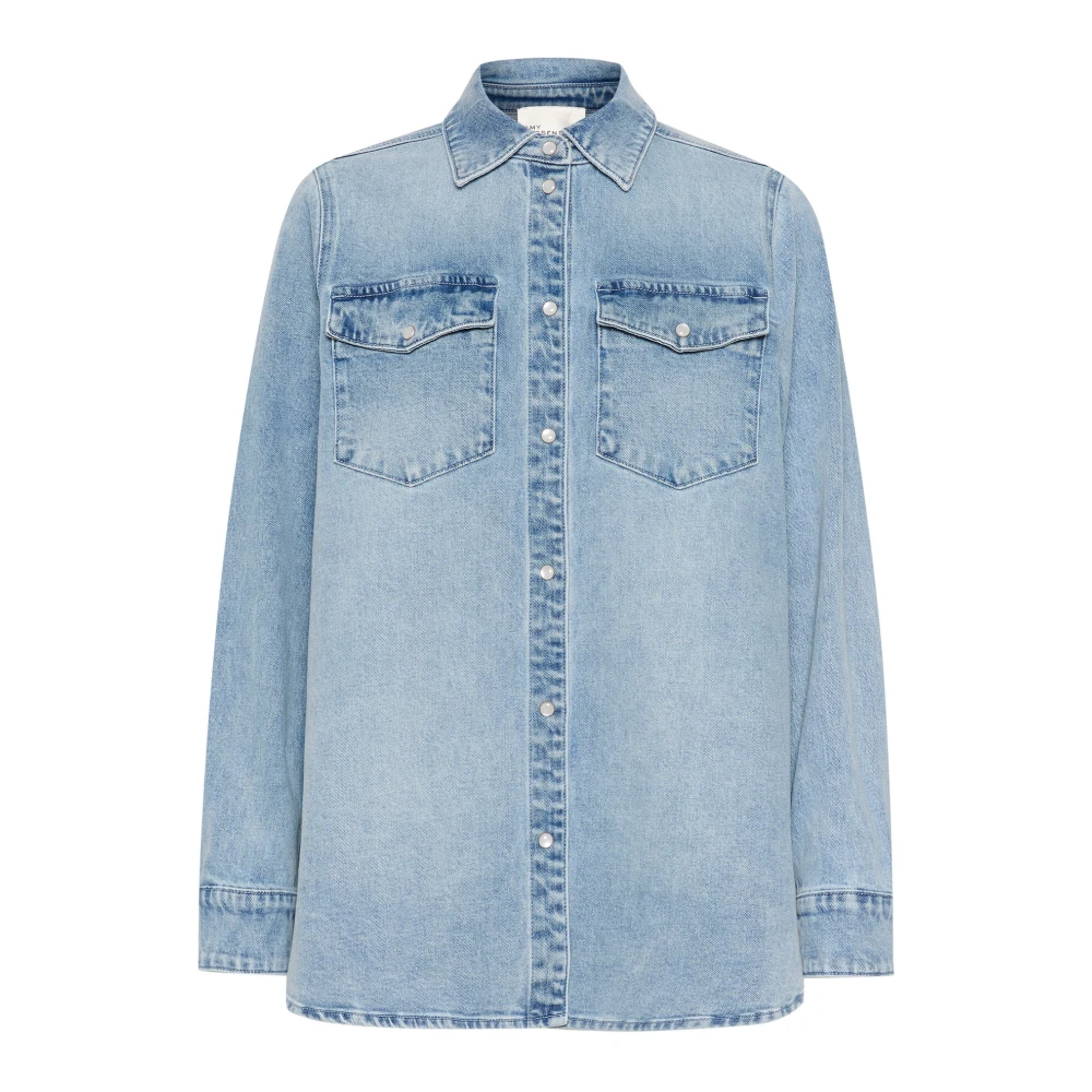 My Essential Wardrobe Lichtblauwe Retro Wash Denim Shirt Blue Dames