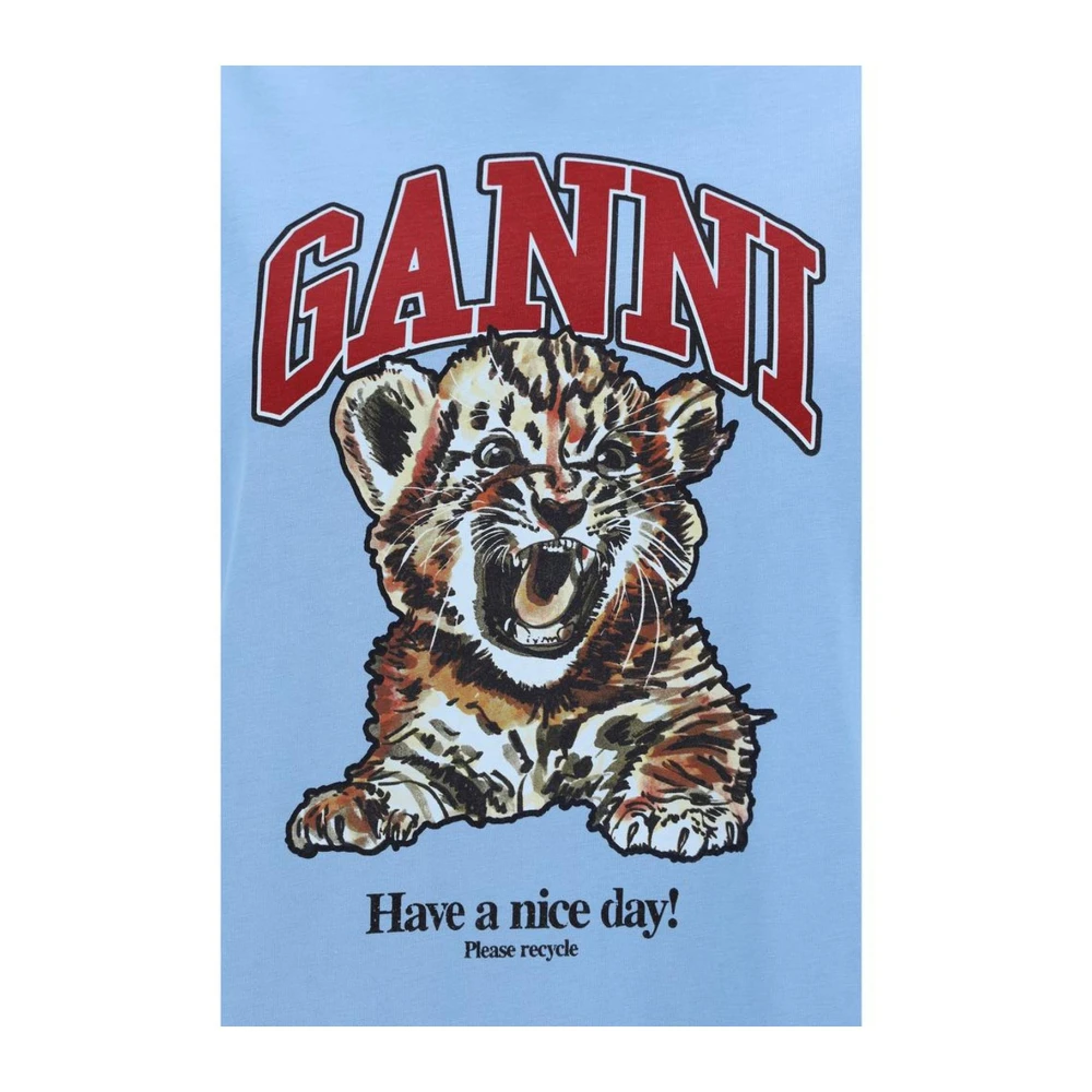 Ganni Tijgerprint Katoenen Relaxte T-shirt Blue Dames
