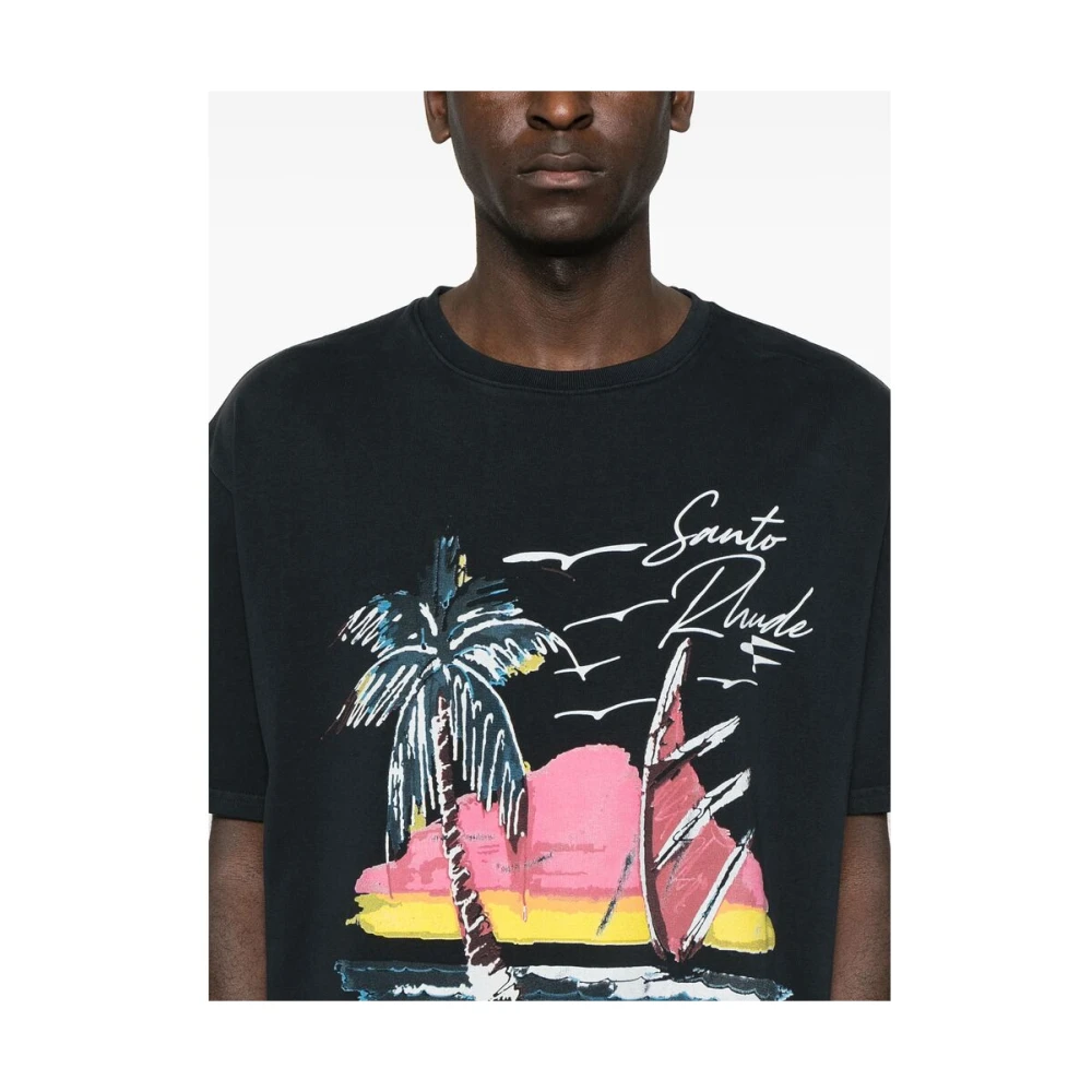 Rhude Zwart T-shirt met Logo Print en Ronde Hals Black Heren