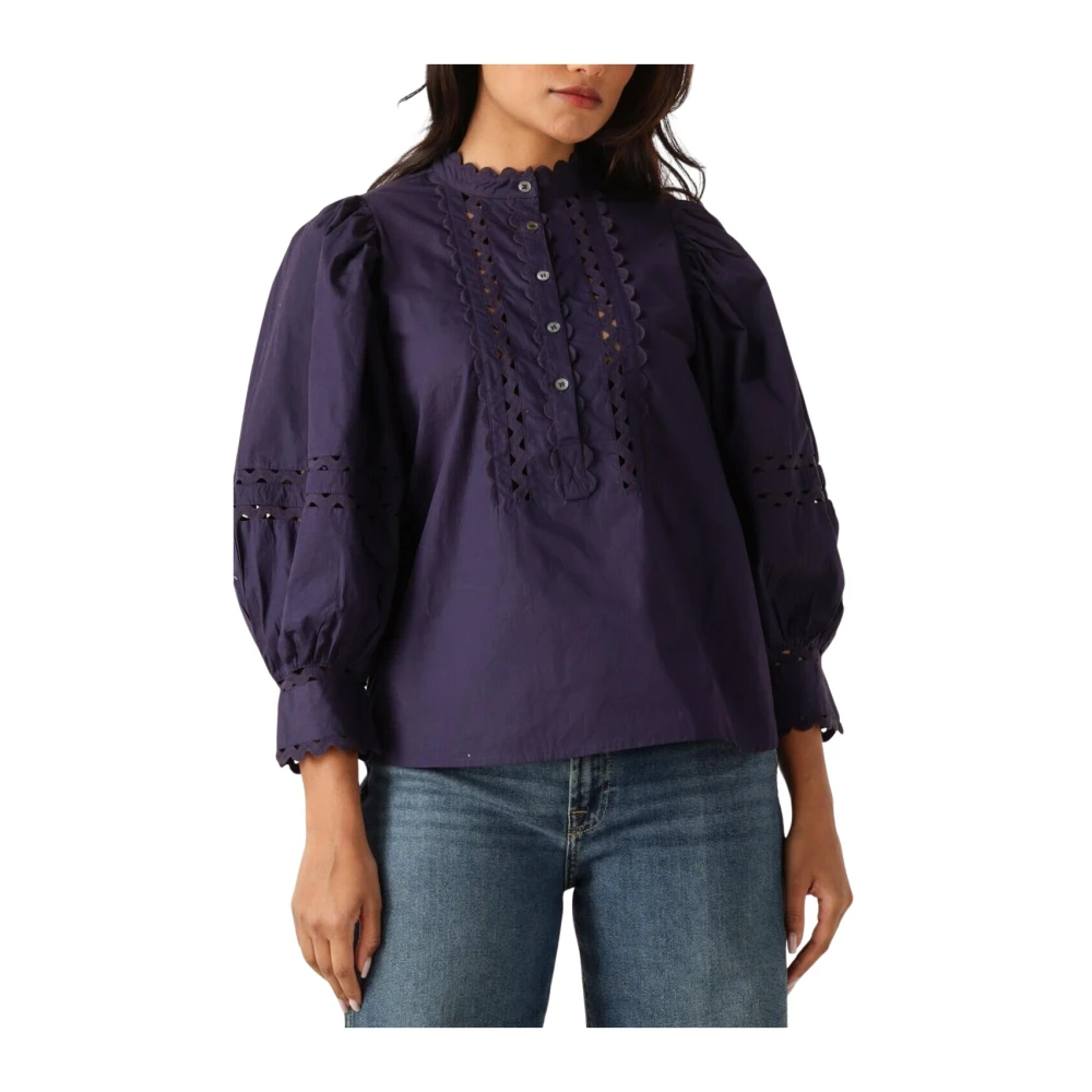 Antik batik Elegante Romie Blouse in Donkerblauw Purple Dames