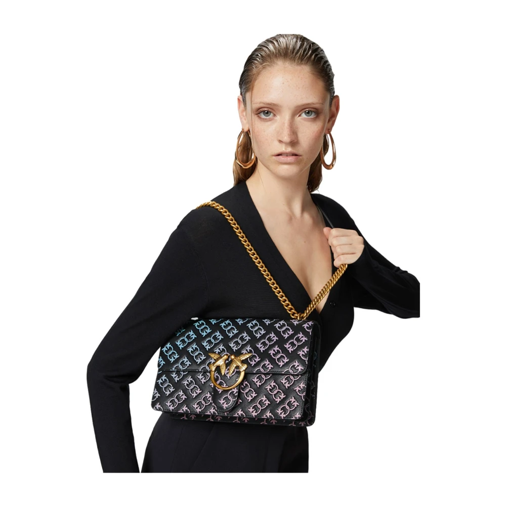 pinko Zwarte leren dames crossbody tas Black Dames