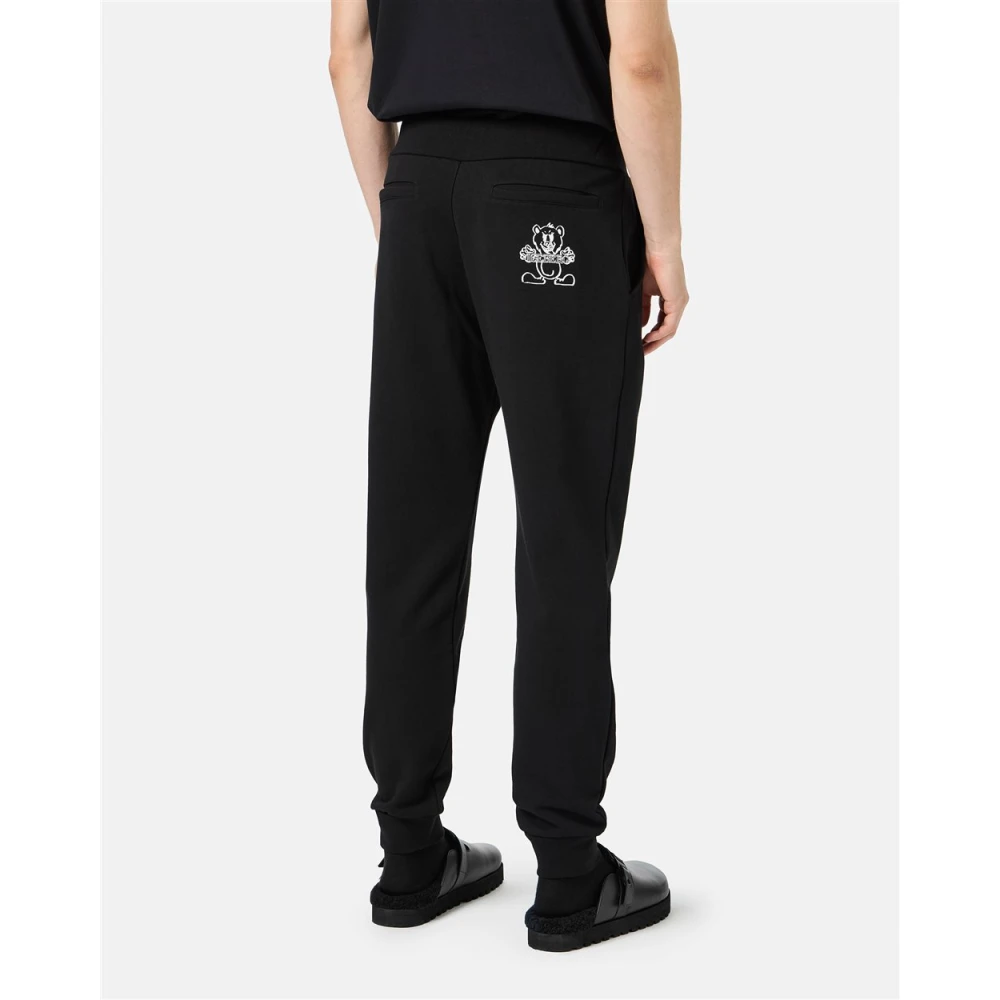 Iceberg Zwarte jogger regular fit broek van fleece met berenprint Black Heren