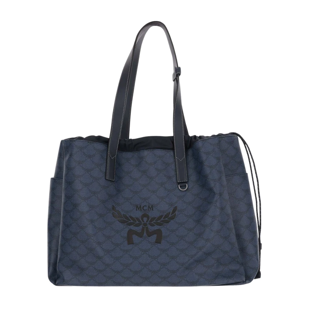 MCM Leren Tote Tas met Trekkoordsluiting Blue Dames