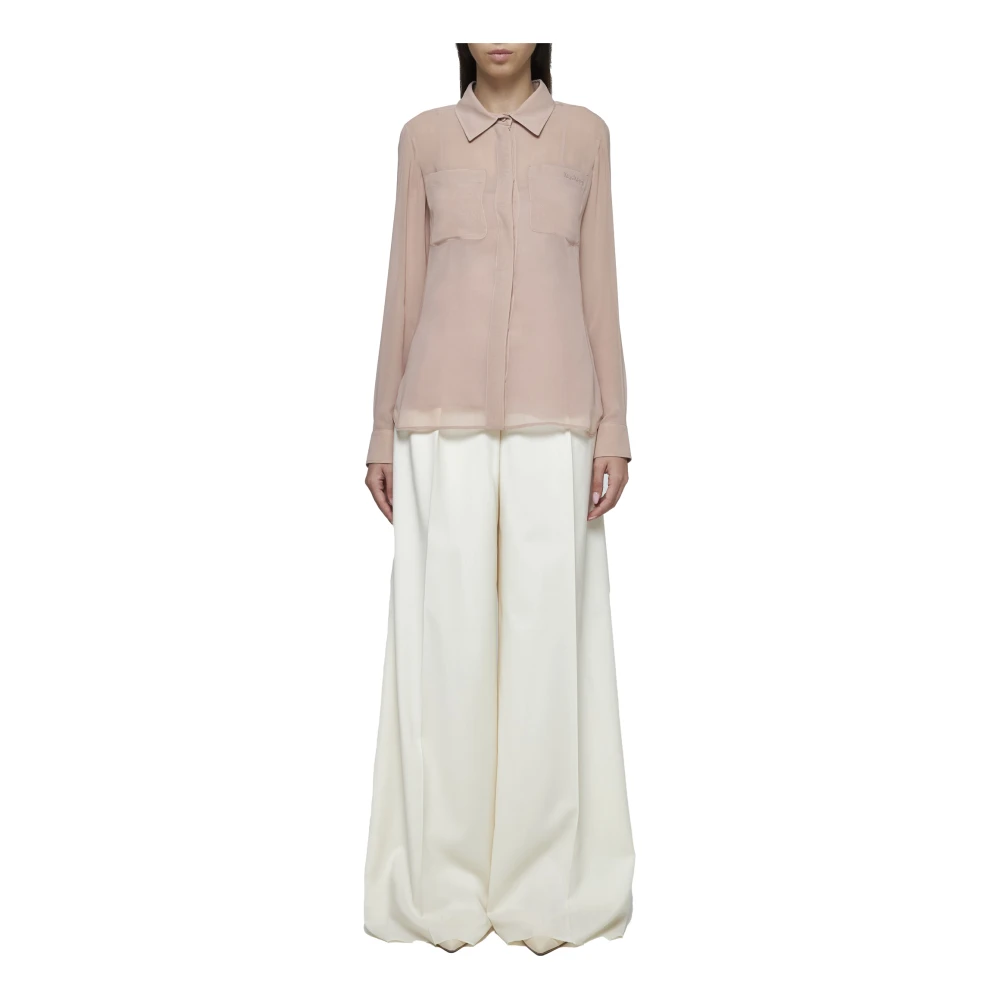 Max Mara Poederroze Zijden Sheer Shirt Pink Dames