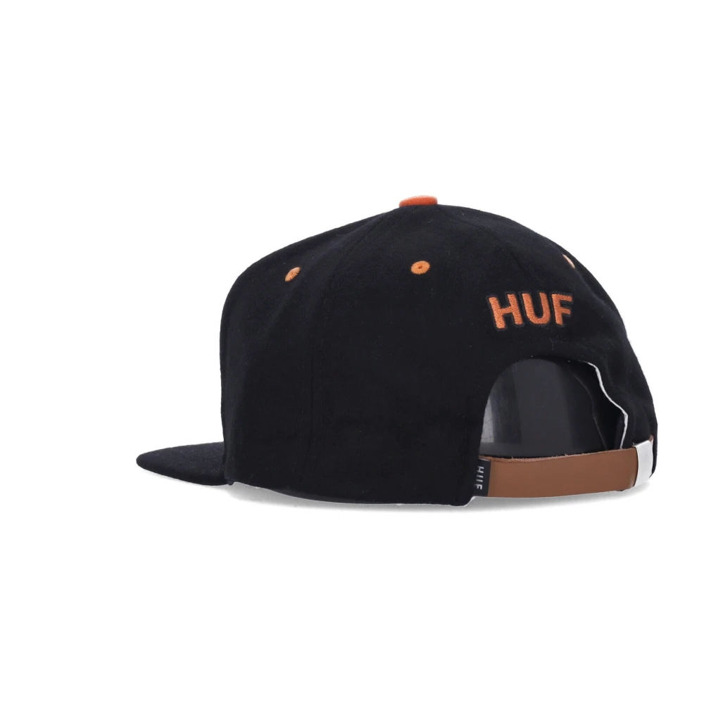 HUF Zwarte platte klep pet met leren sluiting Black Heren