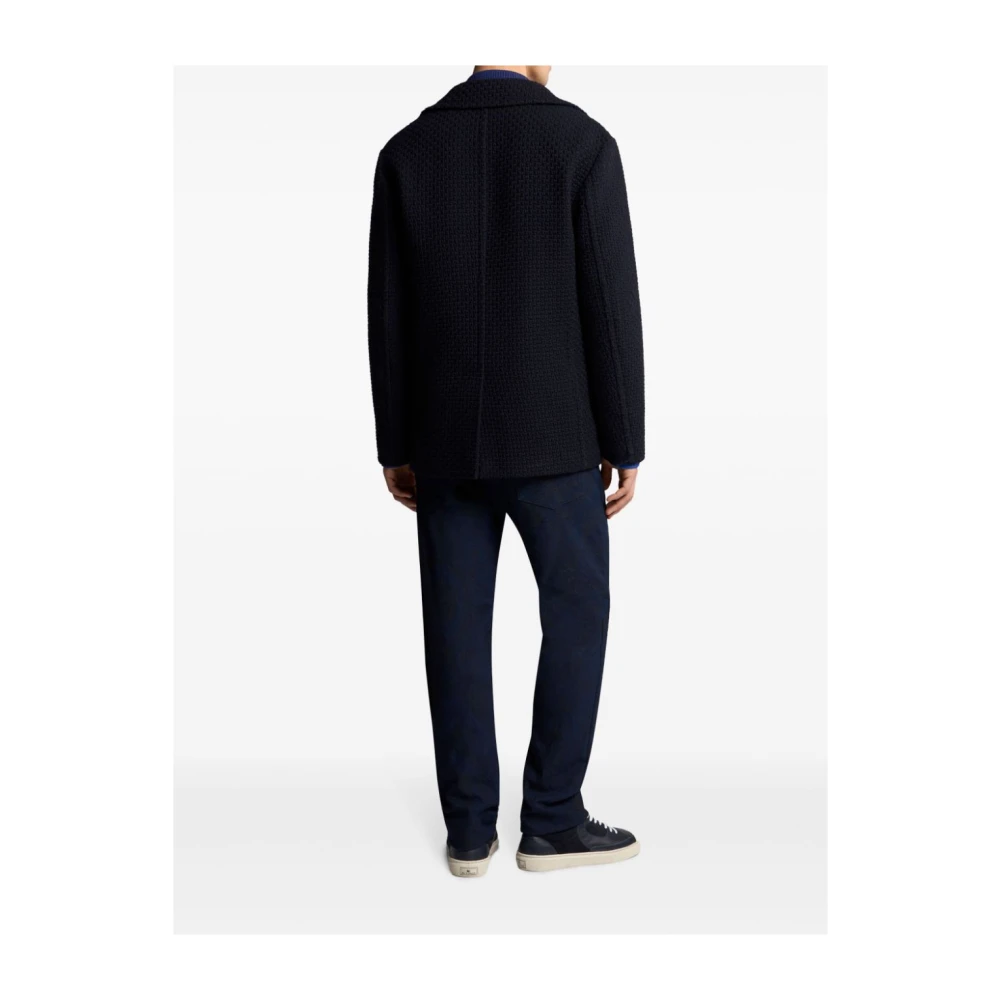 ETRO Middernachtblauwe Wol Double-Breasted Jas Blue Heren