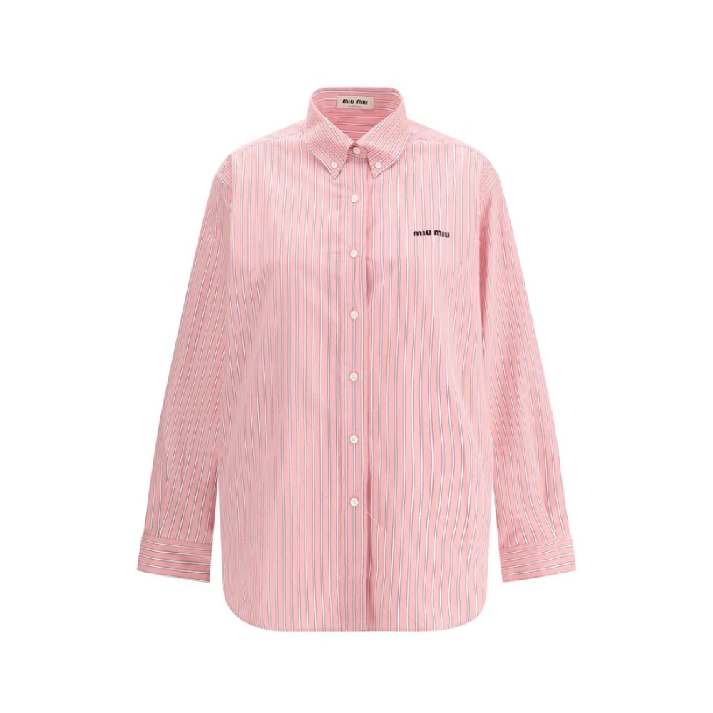 Miu Miu Women's Pink Shirts, 2XS, Striped Poplin Shirt