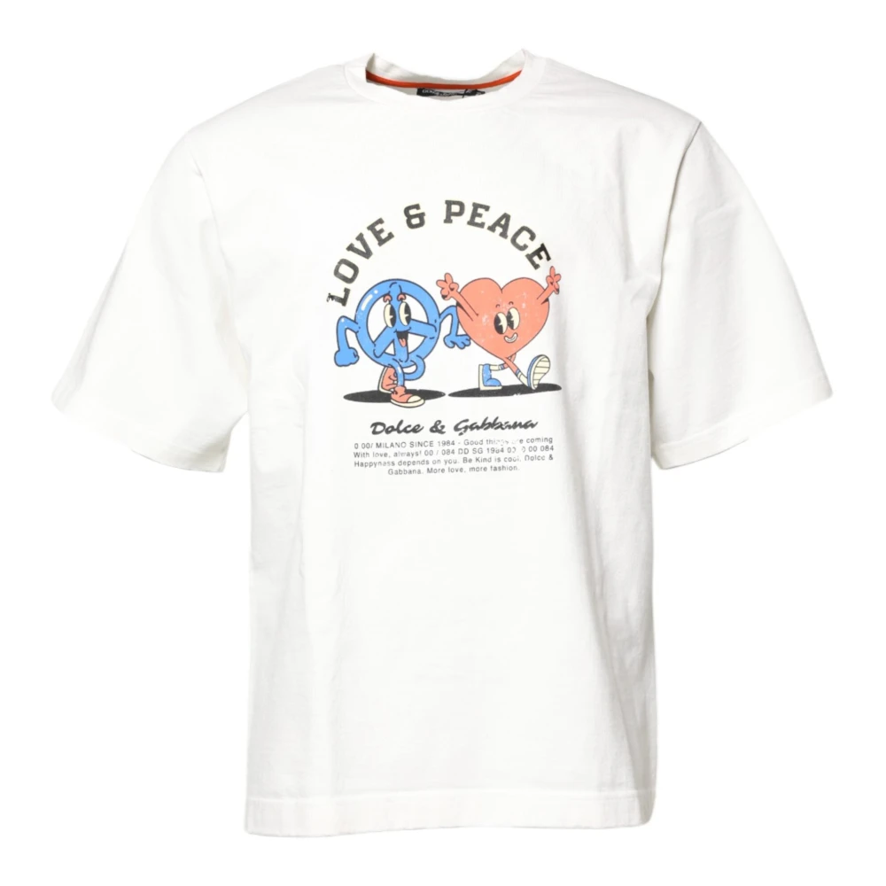 Dolce & Gabbana Herr Vit Toppar L, Love & Peace Print T-Shirt