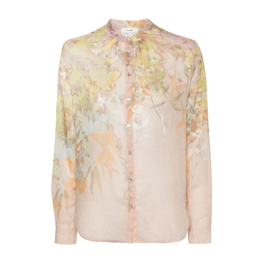 Forte Bloemenprint Overhemd met Mandarin Kraag Multicolor Dames