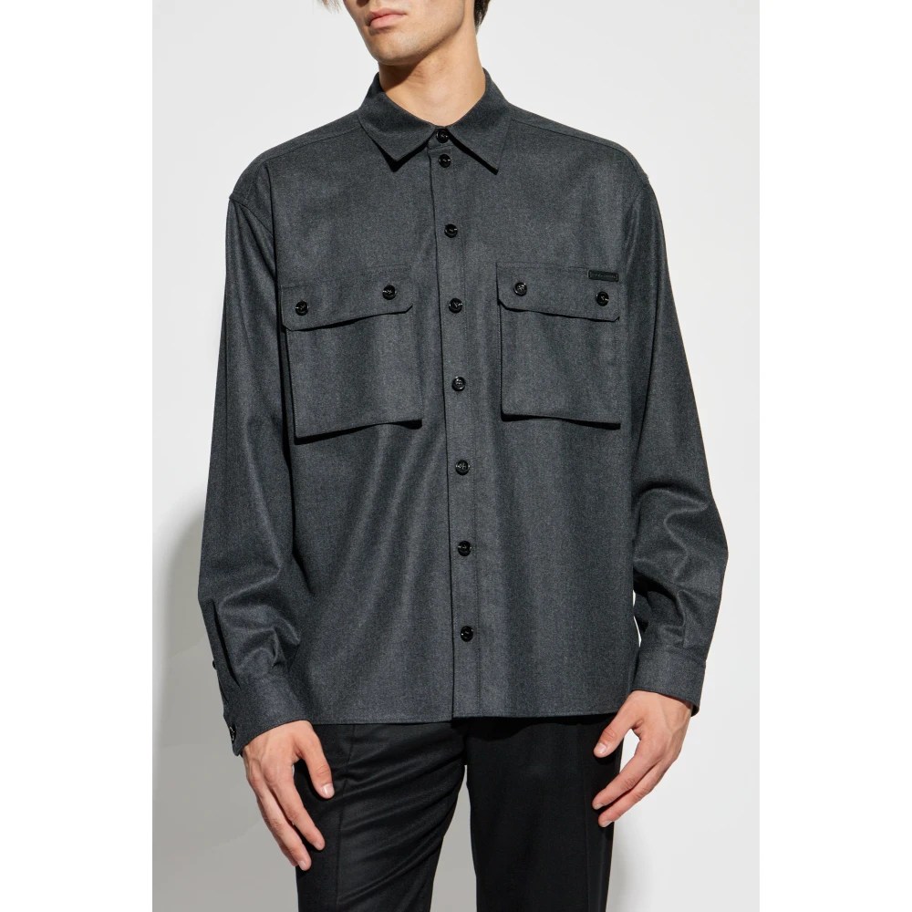 Dolce & Gabbana Wollen overhemd Gray Heren