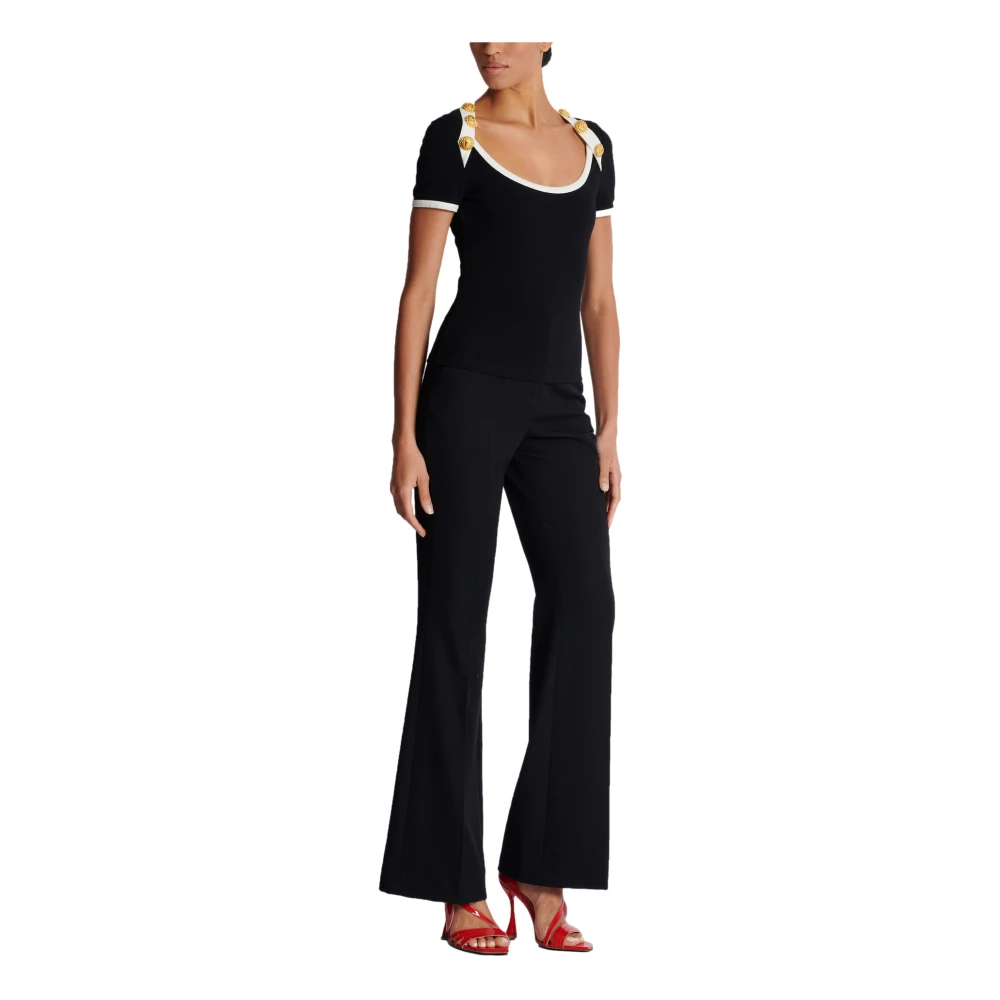 Balmain Twee-tone T-shirt met knoopdetails Black Dames