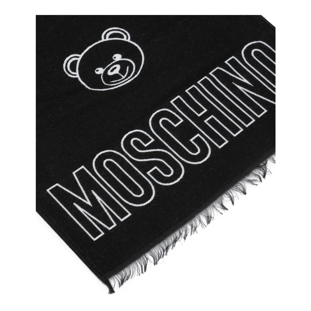 Moschino Wollen sjaal met abstract patroon en logo Black Dames