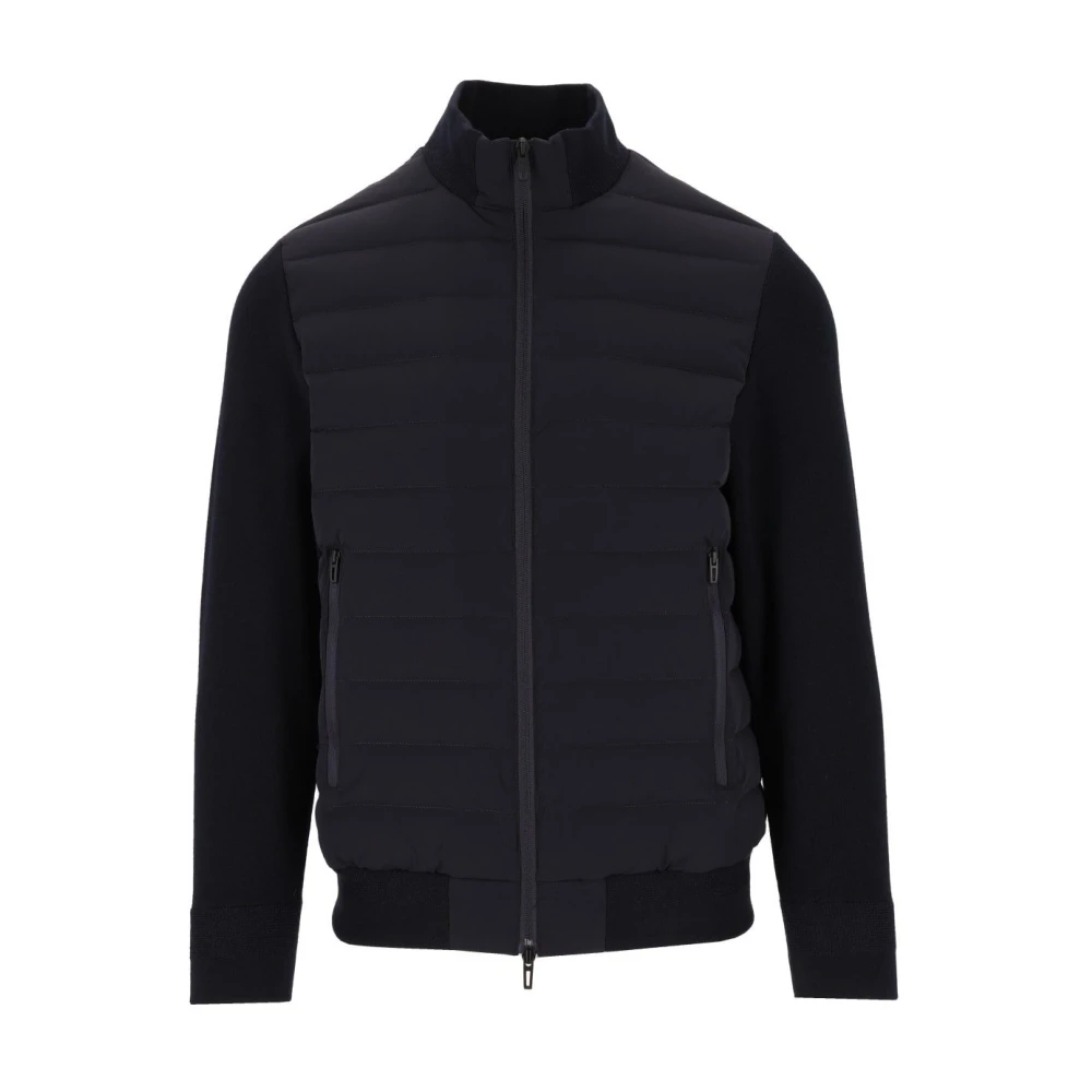 Emporio Armani Mannelijk Blauw Jassen Heren, Xl, Wol, Donsjack Met Gebreide Mouwen