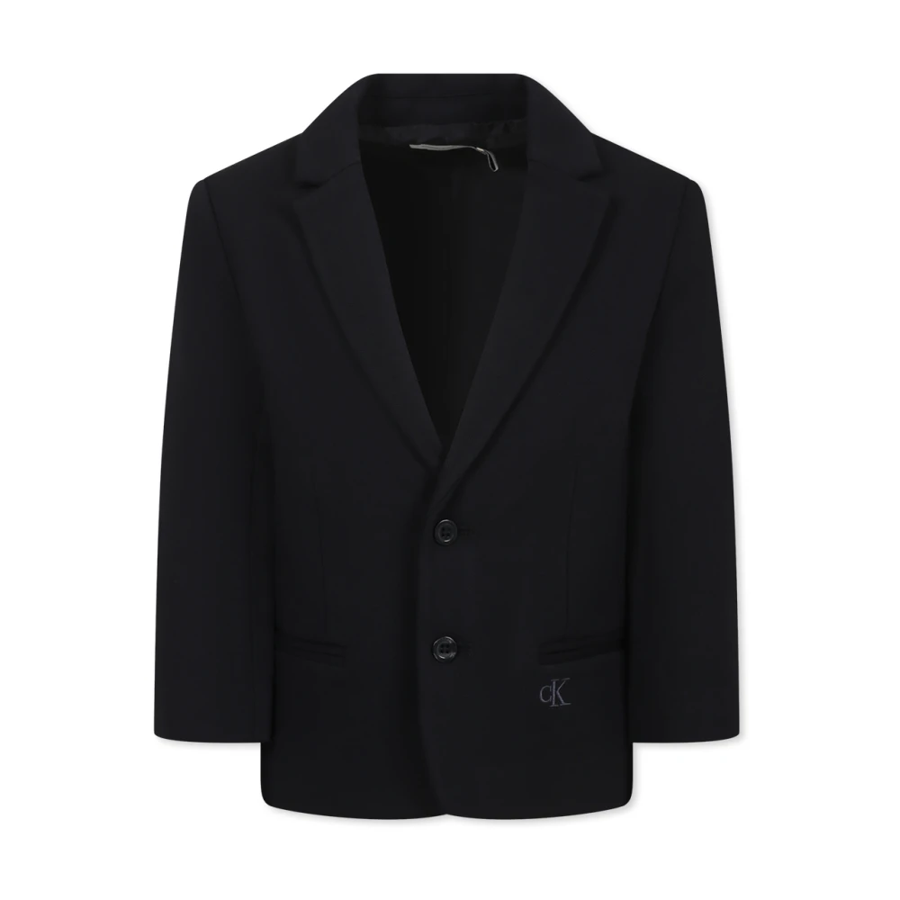 Calvin Klein Zwarte single-breasted jas met logoborduursel Black Heren