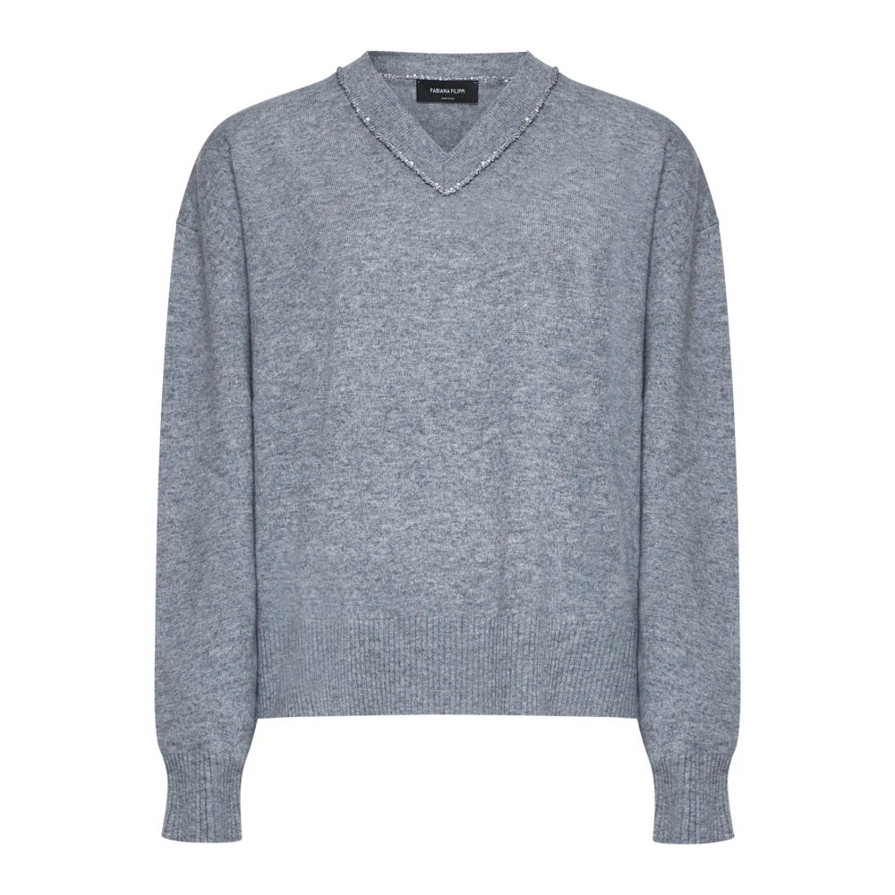 Fabiana Filippi Platinum Wol Zijde Kasjmier Trui Pailletten Gray Dames