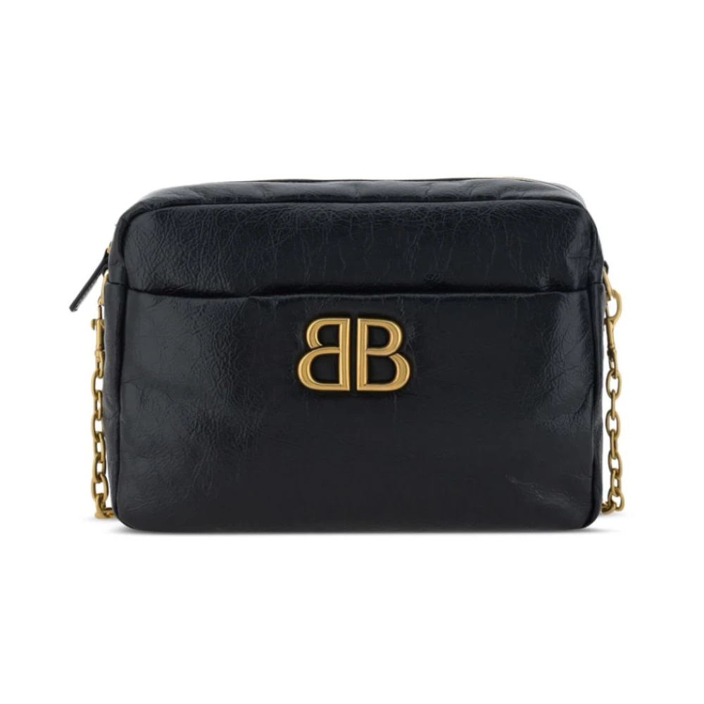 Balenciaga Zwarte Gekreukelde Leren Schoudertas Black Dames