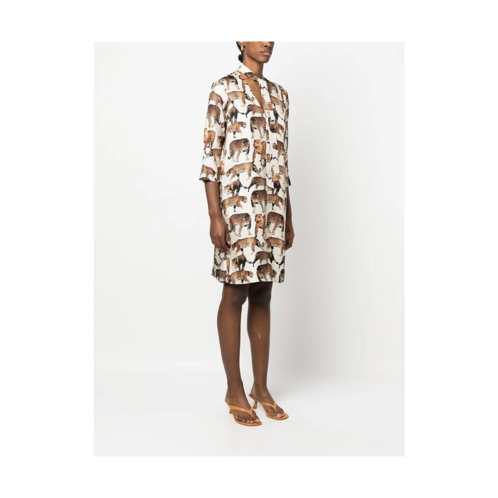 Alberto Biani Zijden jurk met dierenprint White Dames