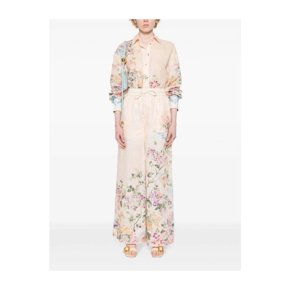 Zimmermann Beige Wijde Linnen Broek Multicolor Dames