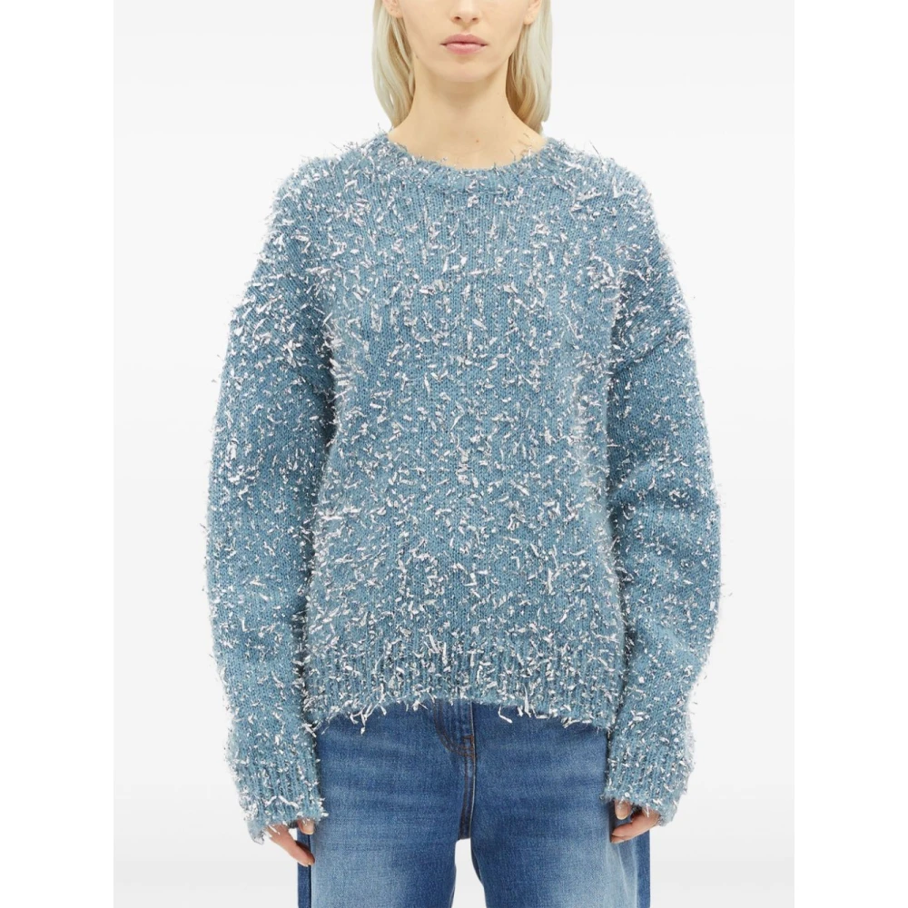 Msgm Blauwe Katoenen Trui met Raffeldetails Blue Dames