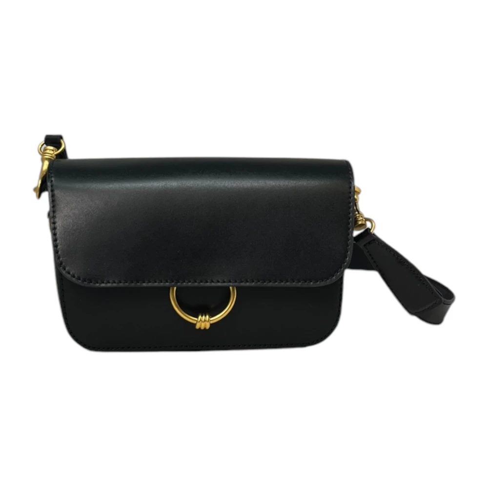 Gianni Chiarini Zwarte Leren Crossbody Tas met Goud-Finish Ring Detail Black Dames