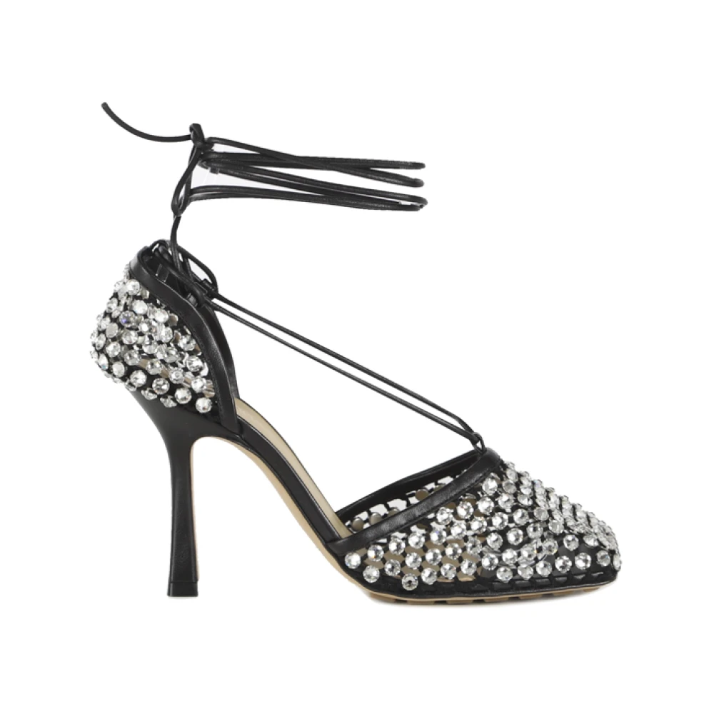 Bottega Veneta Strass-versierde Mesh en Leren Sandalen Black Dames