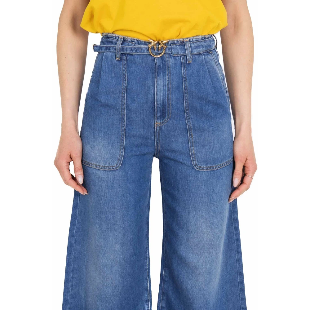pinko Hoge taille wijde pijp katoen linnen jeans Blue Dames