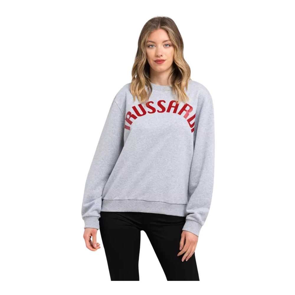 Trussardi Women's Gray Sweatshirts, Xs, Oversized Cotton Sweatshirt