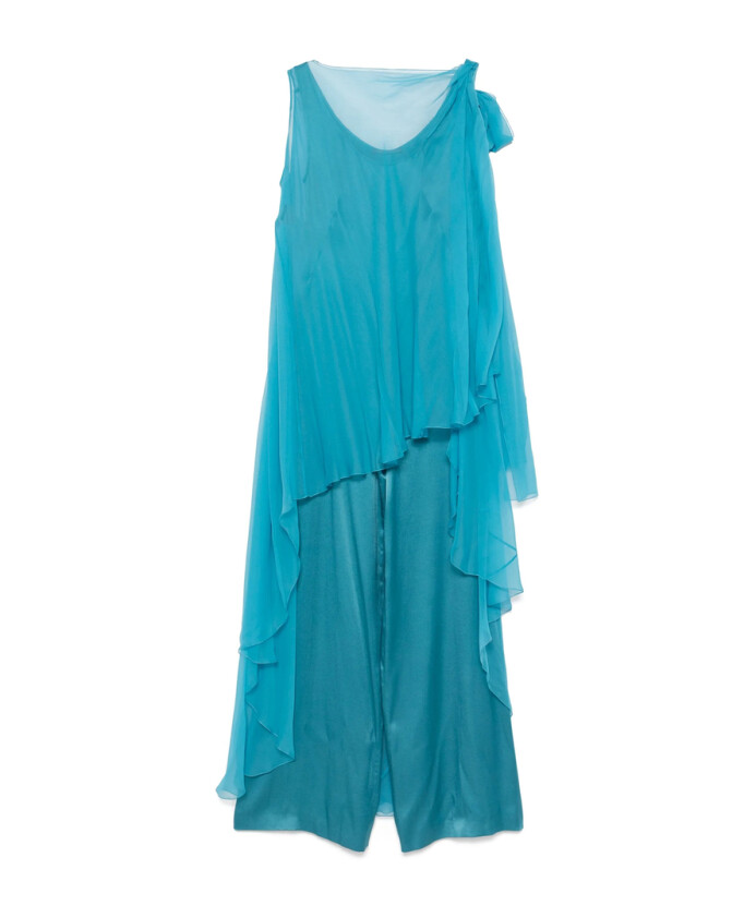robe-bleue-drapee-sans-manches
